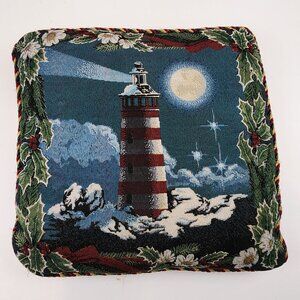 Christmas Lighthouse Throw Pillow • Mohawk USA • Nautical Holiday Decor